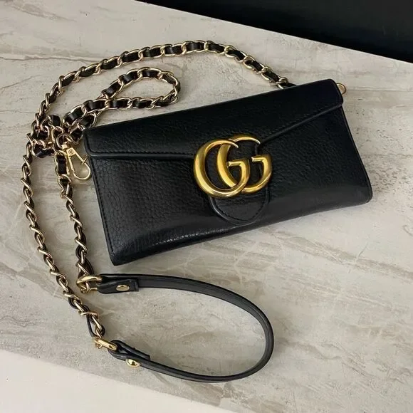 GUCCI GG Leather Long Wallet to Shoulder Bag 💼 Black - Picture 7 of 17